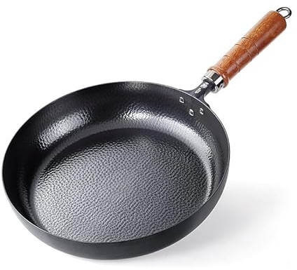 MITSUMOTO SAKARI Padella Antiaderente 30 cm,Padella in Ghisa Battuta a Mano | Senza Rivestimento Sintetico, Adatta a Fornelli a Gas e Induzione, Manico in Ebano
