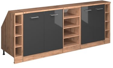 Vicco Küchenschrank für Dachschrägen R-Line, Anthrazit Hochglanz, 210 cm 5er Set Schrankkorpuss 60 cm Tiefe, geeignet für schräge Wände und Variable Küchenmontage
