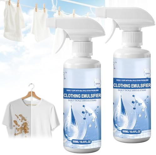 308ML x 2 Clothing Emulsifier,Fly Cleanse Spray Quitamanchas para Ropa | Emulsionador No Iónico para Manchas Difíciles y Grasa, Limpiador Textil Jakehoe con Efecto Limpieza en Seco (Pack de 2)