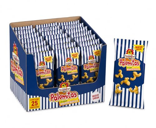 Palomitas de Maíz Mantequilla Tosfrit Pack 25 Unidades | Snack Crujiente Sin Gluten | Sin Aceite de Palma | Bolsas Individuales para Fiesta, Cine y Meriendas