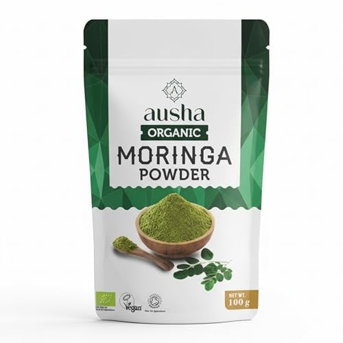 Ausha Organic Moringa Leaf Powder 200g - UK Certified Organic by Soil Association- Source of Protein, Amino Acids, Antioxidants, Dietary Fibre, Vitamins & Minerals - Oleifera Leaf