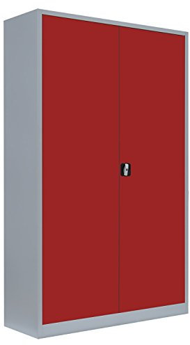 Flügeltürenschrank komplett montiert grau/rot 195x120x60cm Metallschrank abschließbar Lagerschrank Aktenschrank Werkzeugschrank530384