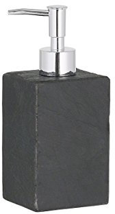 axentia Seifenspender Granada-Pumpspender-Seifenschaumspender 220ml-Flüssigseifenspender für Badezimmer, Dusche & Gäste-WC-Lotionspender aus Schiefer, Holz, Anthrazit/Silber, 7.5 x 6.5 x 18.5 cm