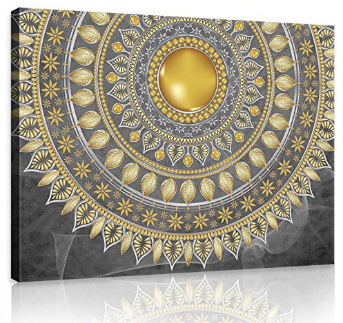 Forwall - Leinwand Bilder - Gold Mandala groß Orientalisch - 100x75 cm Leinwandbilder - Bild auf leinwand - Wandbild XXL groß Wandbilder für Wohnzimmer Schlafzimmer Wohnzimmerbilder Modern kunstdruck