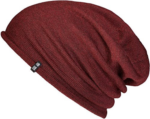 Enter the Complex® Leichte Merino Mütze, Einlagig Gestrickte Slouch Beanie, 100% Merino Wolle, Damen und Herren, Maroon