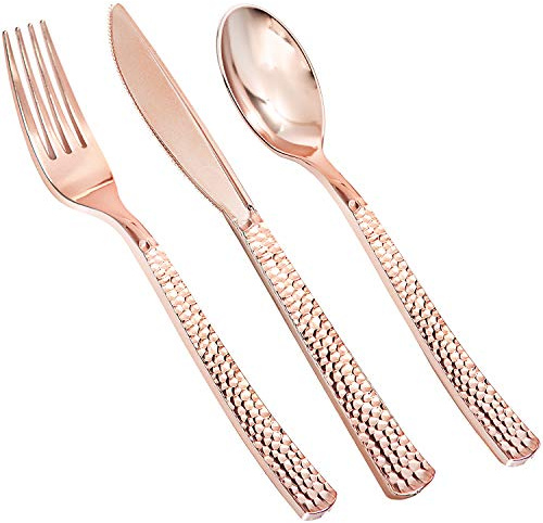 Supernal 180pcs Rose Gold Plastic Silverware Suitable for Wedding, Birthday