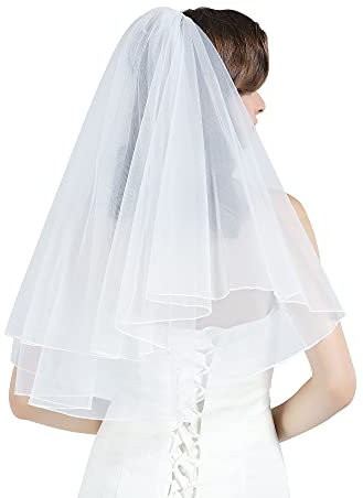 BEAUTELICATE Schleier Brautschleier Braut Hochzeit Softtüll Weiß Ivory Lang Kurz Kurbelkante Mit Metall Kamm 2 Schicht (Elfenbein,Ellenbogenlänge)