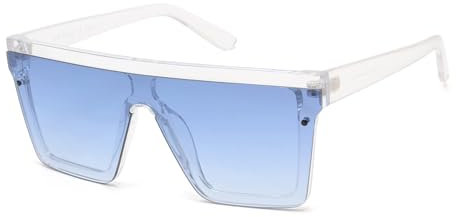 JIM HALO Flat Top Shield Sonnenbrille Square Mirror Randlose Brille für Frauen Männer (Klare Rahmen/Farbverlauf Blaue Linsen)