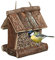 Relaxdays Vogelfutterhaus Holz, zum Aufhängen, HBT: 17 x 15 x 12 cm, mit Silo, Vogelfutterspender für Kleinvögel, Natur