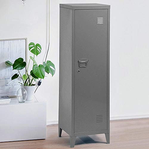 BAKAJI Armadietto Armadio da Spogliatoio Mobile Mobiletto in Metallo Chiusura Anta con Chiusura a Chiave 3 Ripiani Interni Dimensioni 138 x 38,5 x 38,5 cm Design Moderno industriale (Grigio)