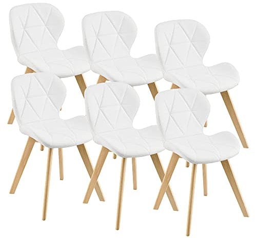[en.casa] Esszimmerstuhl Älmhult 6-er Set 78x47x52 cm Kunstleder Buche Stühle Wohnzimmerstuhl Küchenstuhl Weiß