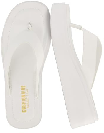 CUSHIONAIRE Pippin Chunky Platform Flip Flops, Stylish Wedge Flip Flops for Women with Cushioned Footbed and Durable Sole, WHITE 9