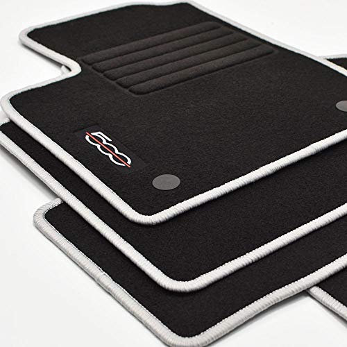 Velours Fußmatten + Kofferraum Set geeignet für FIAT 500 + 500 C Cabrio ab Bj 2013 Weiss