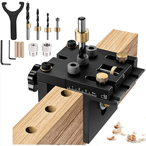 3 in 1 Pocket Hole Jig Kit, Woodworking Doweling Jig Kit with Positioning Clip Adjustable Drilling Guide Puncher Locator Carpentry Tools for DIY Carpentry Projects