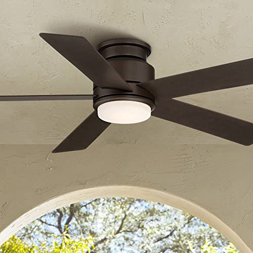 52 Grand Palm Bronze Damp Rated Hugger Outdoor Fan with LED Light Remote