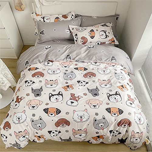 Koudi Hund Tiermotiv Bettwäsche 135x200 Kinder Braun Grau Dackel-Hundemuster Bettbezug Dackel-Hund Kinderbettwäsche Set Wende Motiv Microfaser Jungenbettwäsche mit Kissenbezug 80x80 cm