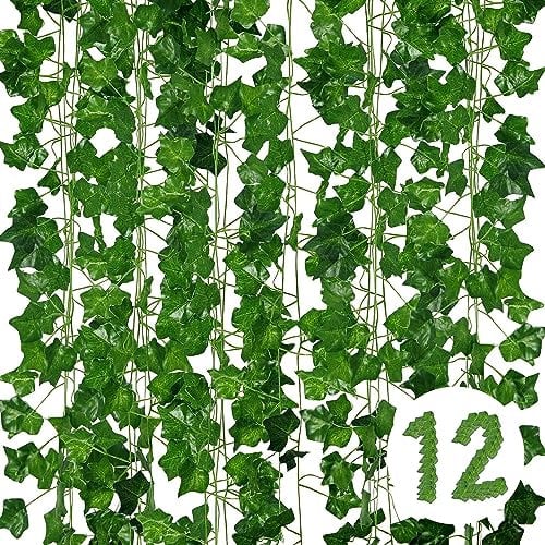 Vinabo Edera Finta Home Deco, Pianta Artificiale Edera Finta per Balconi Decorazioni, Piante Finte per Cucina, Patio, Altalena, Matrimonio, Ufficio, Festa, Decorazione di Natale(12 Pezzi 2,1 m)