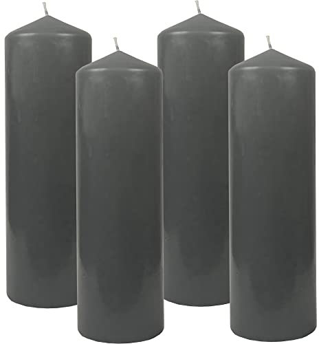 Bestgoodies Stumpenkerzen Wachskerzen Ø8cm x 25cm (4er Pack) Grau - Lange Brenndauer, Hergestellt in EU, Kerzen Blockkerzen - Wachs Stumpen