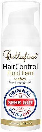 Cellufine® HairControl Fluid Fem - 50 ml, Verlangsamende-Haarwuchs-Creme entwicklelt für Gesicht mit pflanzlichem Wirkstoff Kreosotbusch, Sheabutter, Olivenöl, Aloe Vera im hygienischen Dosierspender