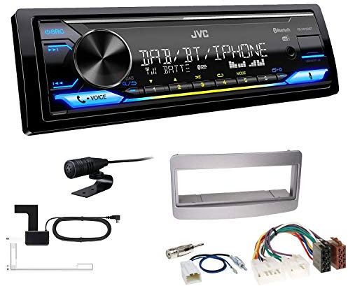 JVC KD-X472DBT 1-DIN Autoradio Bluetooth USB inkl DAB Antenne Einbauset passend für Toyota Avensis Facelift, Avensis Verso 2000-2005 Silber