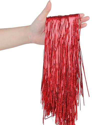 VEYLIN 2000 Stränge rote Lametta-Eiszapfen, Folien-Fransen-Lametta-Girlande für Weihnachtsbaumschmuck