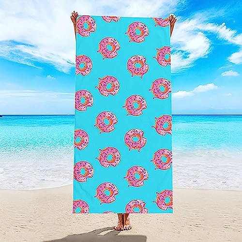 KnSam Strandtuch 80x160cm, Mikrofaser Strandtuch Leicht Donuts Muster, Sporthandtuch Duschtücher Groß Set, Strandhandtuch Perfekt für Fitness Sport Outdoor Yoga, Blau Rosa