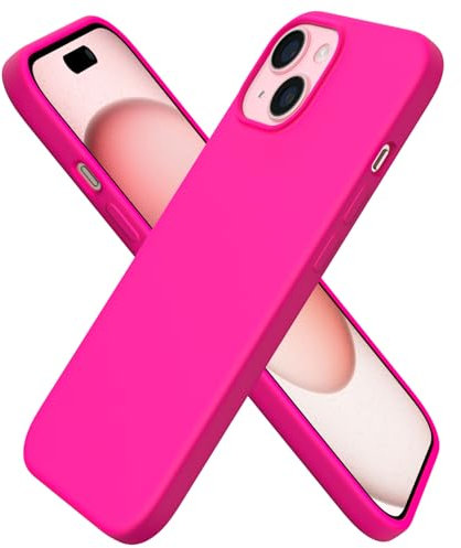ORNARTO Compatible with iPhone 15 Case 6.1, Slim Liquid Silicone 3 Layers Full Covered Soft Gel Rubber 15 iPhone Case Cover 6.1 inch-Hot Pink
