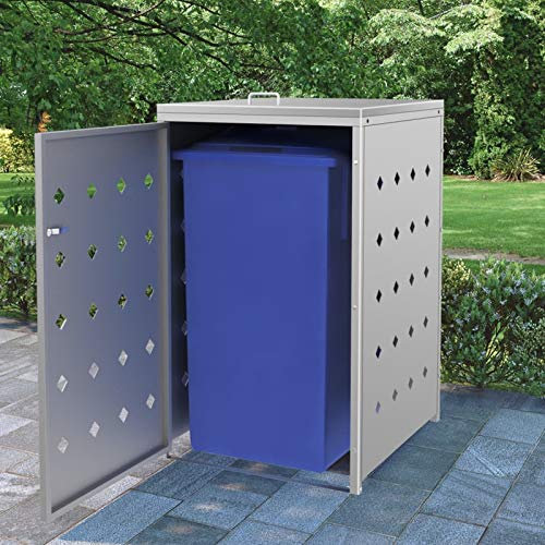 LAPOOH Abri pour Poubelle sur roulettes 240 L Acier Inoxydable,Cabane De Jardin Exterieur, Resine Abri Poubelle