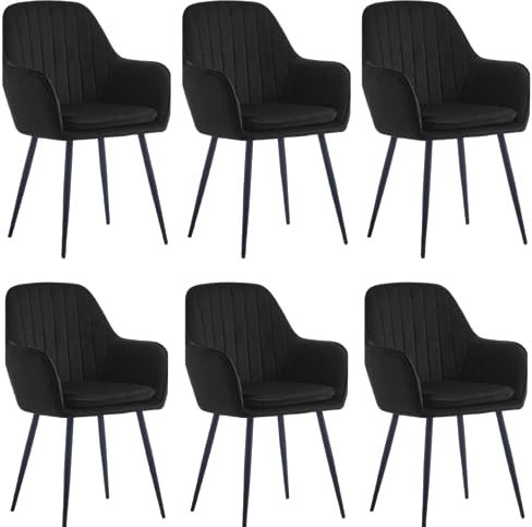 Colenis® - Lavinia - Noir - Lot de 6 - Chaise de Salle à Manger Moderne Chaise de Cuisine en Velours et métal