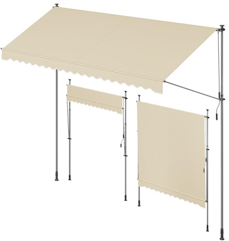SONGMICS Klemmmarkise, Balkonmarkise, höhenverstellbar, mit Handkurbel, Sonnenschutz, für Balkon, Terrasse, Garten, 400 x 120 cm, beige GSA402M01