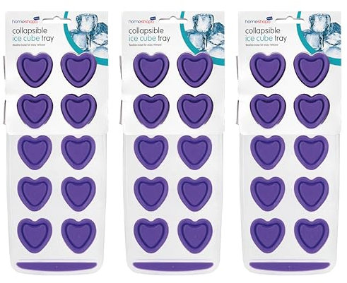 HOMESHOPA Ice Cube Tray 3 Pack, 10 Heart Cubes, Easy-Release Pop Out Flexible Silicone Reusable Ice Mold, BPA Free & Save Freezer Space, Removable Ice Cube for Whisky Cocktails Beer Drinks, Purple