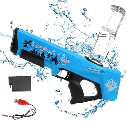 Elektrische Wasserpistole, Premium Water Gun mit 1200mAh Aufladbarer Akku, Lange Ausdauer, 33 FT Großer Reichweite Automatische Wasserspritzpistole für Kinder und Erwachsene (Blau)