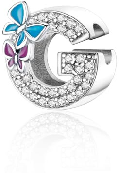 Jokmeo 925 Sterlingsilber Damen Buchstabe G Charm Anhänger mit Schmetterlings-Muster, passend zu europäischen Armbändern und Halsketten, modischer Damenschmuck.