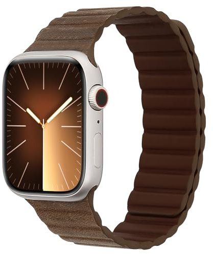 für Apple Watch Armband Verrücktes Pferd Echtlederband 38 40 41 42 44 45 49mm, Magnet Lederarmband leicht abnehmbar für iWatch Ultra Series 9 8 7 SE 6 5 4 3 (38mm/40mm/41mm, chocolate)