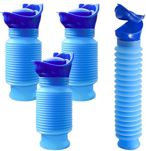 4 Stück Schrumpfbares Urinal, 750ml Männliche Frau Tragbare Urinflasche Mobile Toilette Urinflaschen Töpfchen Notfall-Urinal Pissoir Faltbar Urinal Persönliche Unterwegs für Camping Auto Stau Reisen