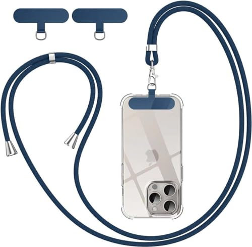 BGHHEU Cordon Téléphone Portable,avec 3 Patchs,Longueur Réglable Cordon Collier Compatible avec la Plupart des Coques pour Smartphone,Bleu Profond