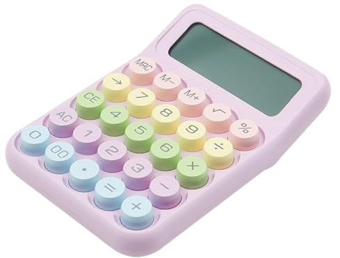 Sarini Bunter elektronischer Taschenrechner, bonbonfarbener großer runder Knopf, 12-stelliges großes LCD-Display für Schule, Zuhause, Geschäft (Lila)