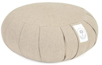 Yogakissen Zafu Mit Bio-Buchweizenschalen | Meditationskissen Mit Trageschlaufe | Waschbarer Bezug aus Leinenstoff | Sitzkissen Perfekt für bequemes und Sanftes Yoga | 100% Natürlich - 35x13cm Zafu