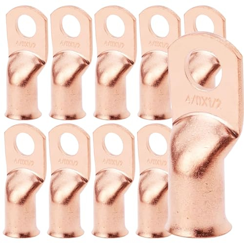 Brliantux 10PCS Pack Heavy Duty Battery Lugs, 4/0AWG 1/2in M12 Battery Cable Ends Ring Terminals, Electrical Battery Crimp Terminals Connectors