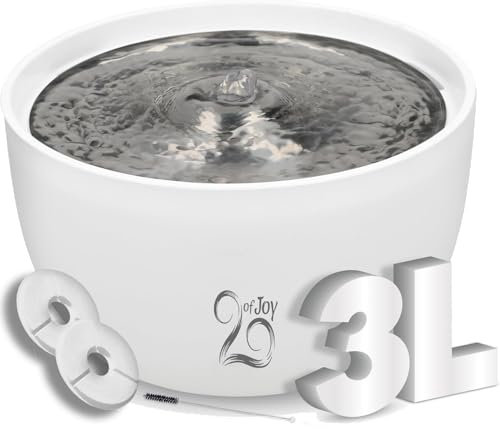 Fontanella per Gatti da 3L con Coperchio in Acciaio Inossidabile – Distributore d'Acqua Automatico Silenzioso per Animali Domestici con Indicatore del Livello, 2 Filtri a Carbone Attivo Bianco