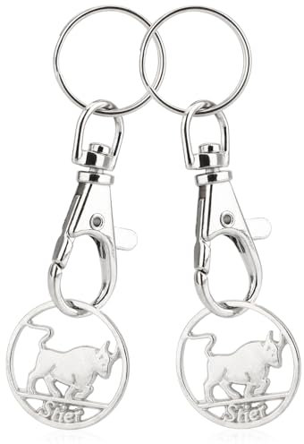 Robin Goods® 2X Porte-clés Signe du Zodiaque Taureau Puce de Panier, Pendentif Signe du Zodiaque pour Le Panier avec Puce de Courses Amovible, Mousqueton et Porte-clés (Taureau 2X)