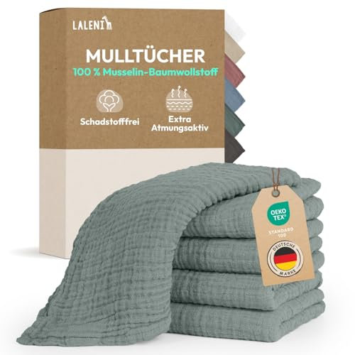Laleni Spucktücher Baby im 10er Set aus Reiner Baumwolle - schadstofffreie Mulltücher Baby 70x70 - zert.saugstarke Mussellintücher weich - Musselin Tuch als Mullwindel waschbare Mulltücher - Grün