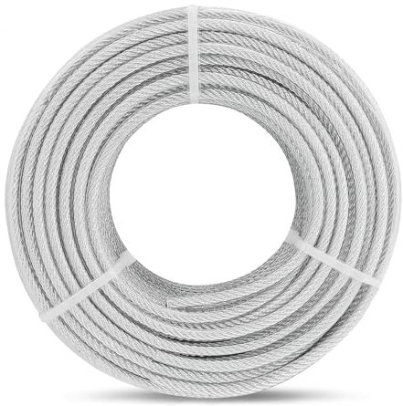 hannger Drahtseil Ø5mm, 15M Länge Spanndraht Stahlseil Klar PVC ummantelt Seil Draht für Zaun, String Light Hängend, Wäscheleine, Kletterpflanzen, Gardinen, 7×7 Verzinkt | Mittelweich | 730kg Nutzlast