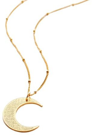 Ayat Al Kursi Halskette 18K Vergoldeter Edelstahl - Halbmond Graviert Ayat al-Kursi Arabische Kalligraphie - Kette 45+5cm - Spiritueller Schutz, Geschenk Geburtstag, Eid, Ramadan, Mawlid