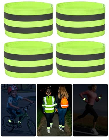 Willingood Hosenklammer Fahrrad - [30cm Lang, 5cm Breit] - 4 Stück Reflektorband Fahrrad Hosenschutz für Kinder, Leuchtendes Grün, Sicherheit im Dunkeln