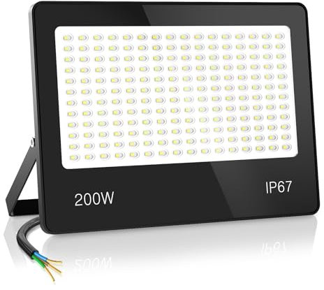 HAPYLUMI Projecteur LED 200W, Super Lumineux 20000LM Spot LED Extérieur 6500K Blanc Froid Projecteur Exterieur LED IP67 Étanche Éclairage de Sécurité pour Terrasse Jardin Patio Garage Parking