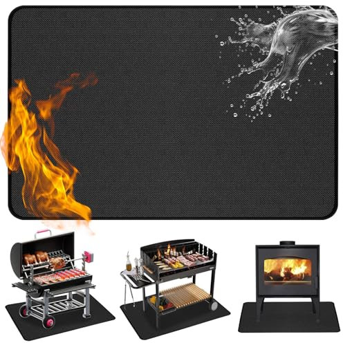 BBQ Floor Protection Mat Large, 150x100cm Foldable Fire Pit Mat, Portable Fireproof Mat for Decking, Grass, Heat Proof Mat for BBQ Grill, Fire Pit, Heaters, Stove Indoor Outdoor