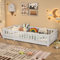 DIYHOM Cama infantil 90 x 200 cm con somier, marco de cama de madera con valla y puerta, cama Montessori con protección anticaídas, para niño y niña, color blanco