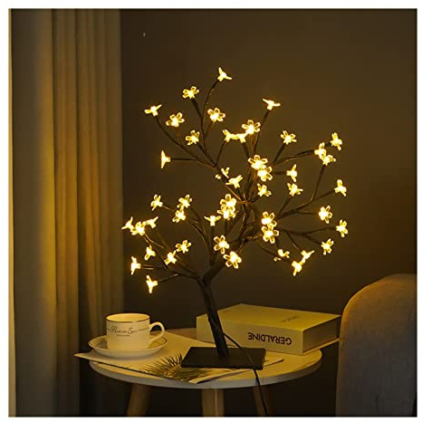 LED-Tisch-Bonsai-Baum-Lampe, USB-betriebene Baumlampe, Weihnachten, Schlafzimmer, Dekoration, Tisch-Nachtlicht, LED-Tisch-Baum-Lampe, funkelnder Baum (Schwarz 48 Lichter Sakura)