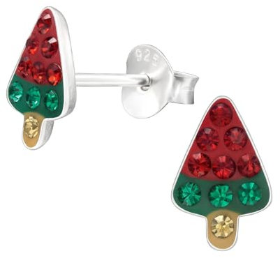 Monkimau Wassermelone Kinder Ohrringe mit Kristallen 925 Silber | 925 Silber | Mädchen Ohrstecker Schmuck | Hypoallergen & Nickelfrei | Kinderohrringe Geschenkidee